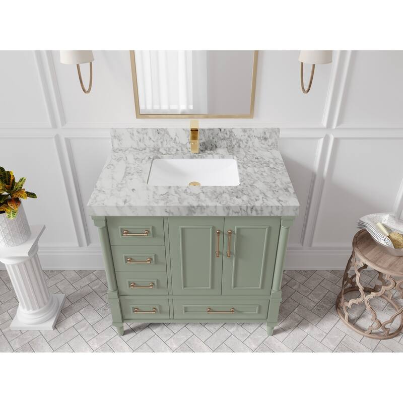 Willow Collections 36 in. W x 22 in. D Reeded Aberdeen Center Right Offset Sink Bathroom Vanity with Countertop
