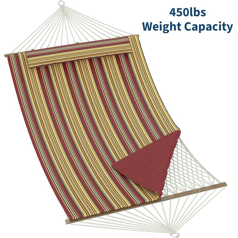 2 in 1 Outdoor Hammock with Cotton Rope and Polyester Pad for Patio, Backyard, Garden, Beach - Multi Stripes