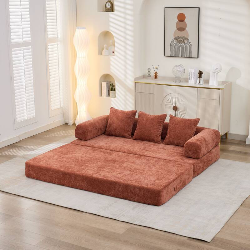 Roomfitters Folding Sofa Bed with 3 Pillows, Convertible Floor Lounger Sleeper Couch for Living Room and Guest Room