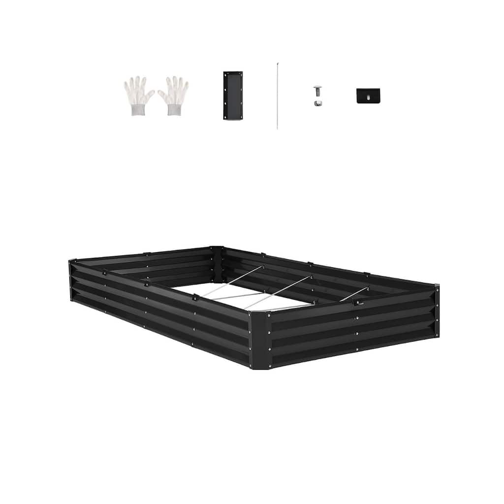 Dark Grey Metal Raised Garden Bed for Vegetables and Flowers Galvanized Planter Box Outdoor - 8 x 4 x 1 ft