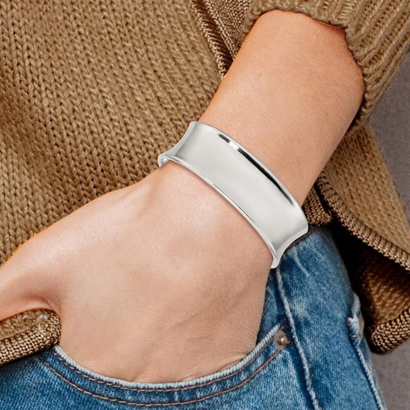 Curata 925 Sterling Silver 20mm Concave Polished Cuff Bangle Bracelet