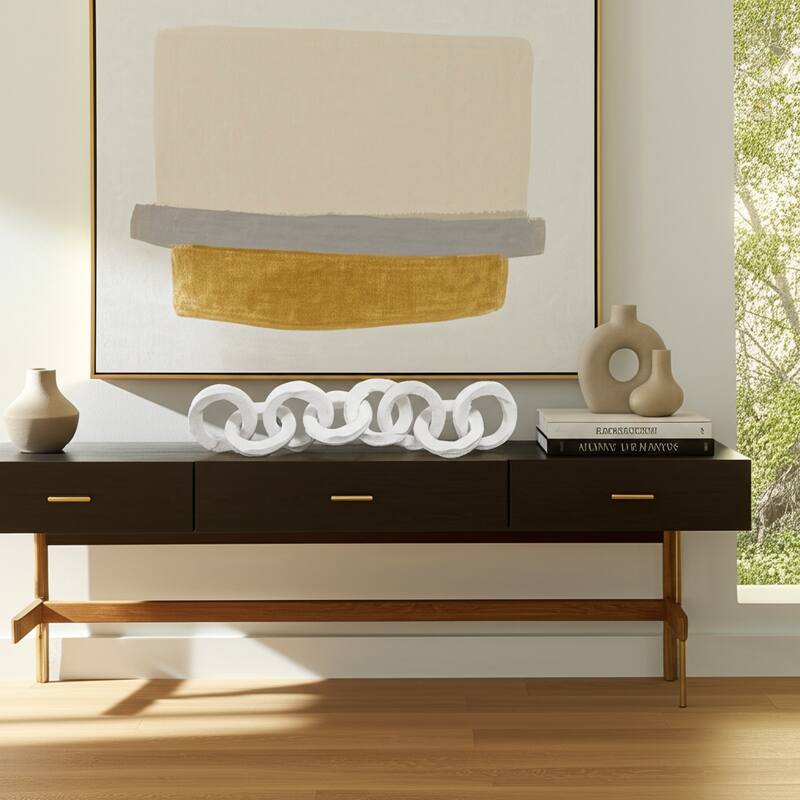 Metal Object Linked Rings Sculpture Interlocking Circular Chain Design - White - 22.75" x 5" x 5"