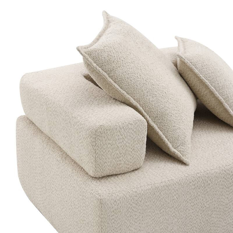 Oversized Modular L Shaped Sofa, Convertible Compressed Couch, Beige Boucle 3 PC Free Combo for Living Room
