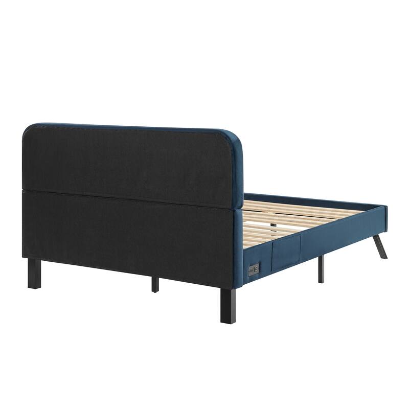 Studio Living Ashton Queen Upholstered Bed in Velvet Fabric