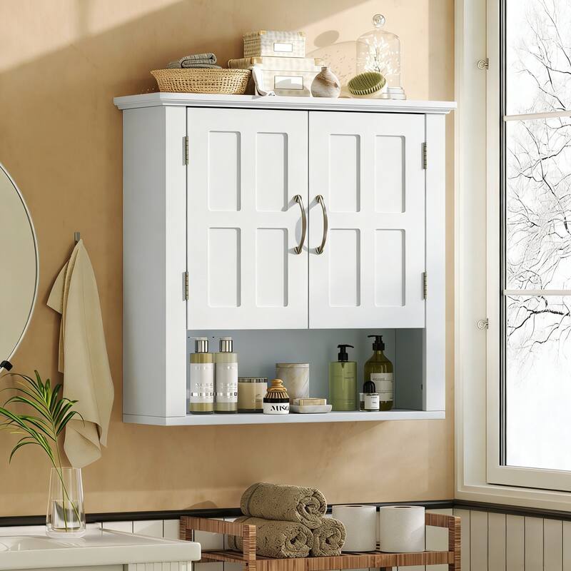 Bathroom Wall Storage Cabinet, Multi -functional Wall Mounted Cabinet with Adjustable Shelves, Medicine Cabinet - White