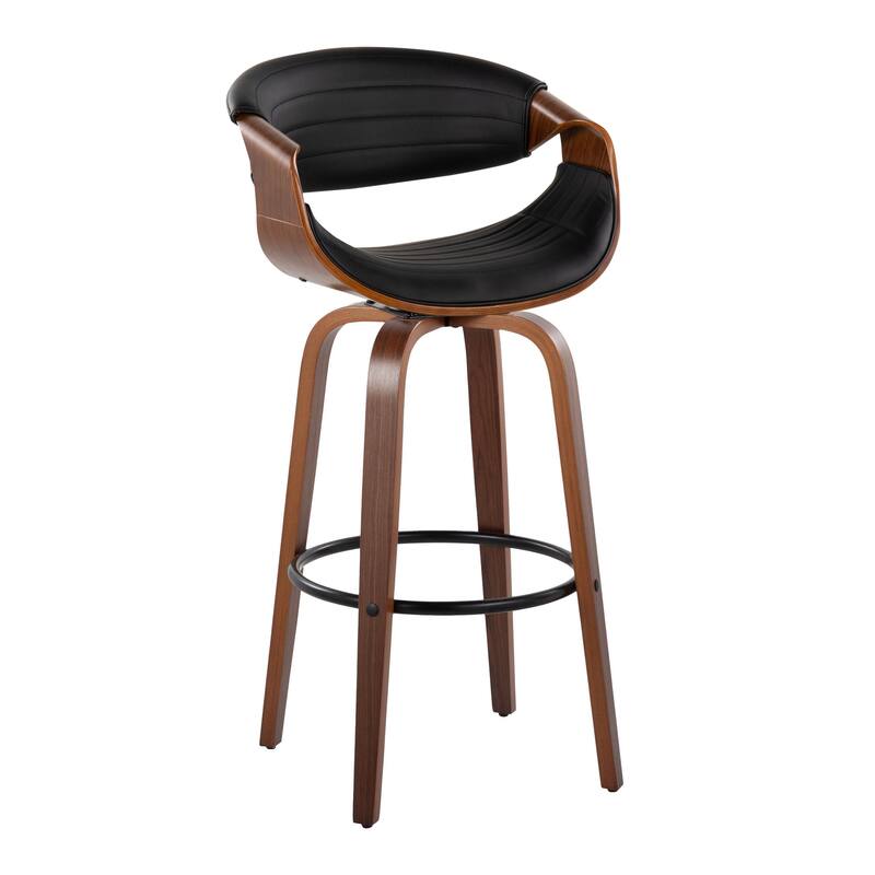 Carson Carrington Kanteborg 30" Fixed-Height Bar Stool with Round Footrest (Set of 2) - Black Faux Leather/Walnut/Black Metal