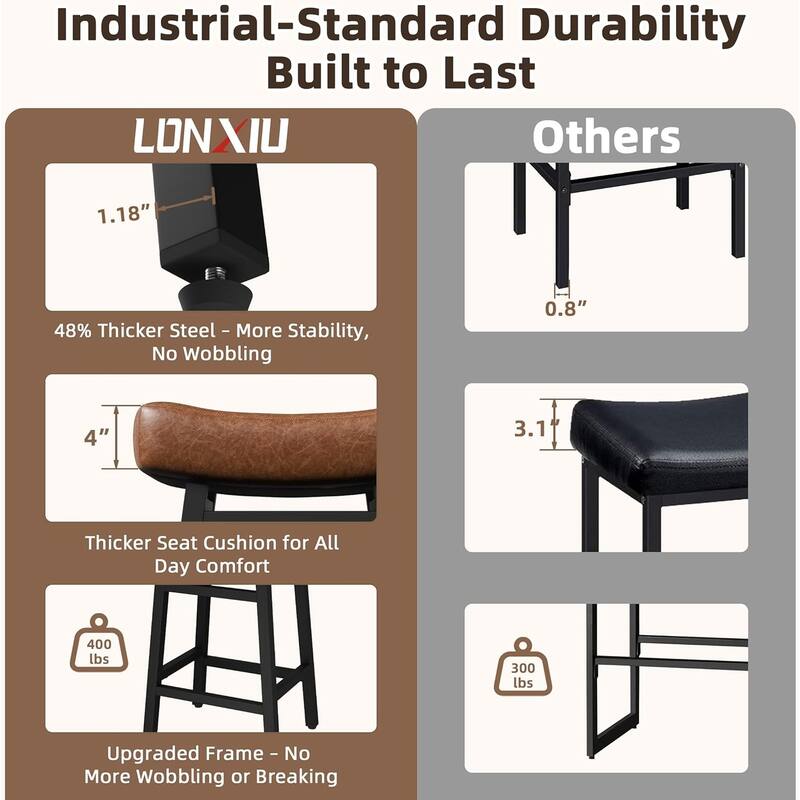 XINMICS 24 Inches Bar Stools, Saddle Kitchen Stools with PU Leather Cushion Counter Height Barstools for Kitchen Dining Cafe