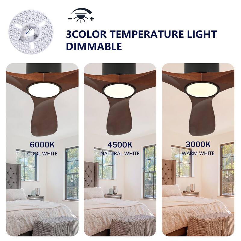 52-Inch Recessed Ceiling Fan With Light, Remote Control, Solid Wood Blades, Dimmable, Reversible, Quiet Operation - Black