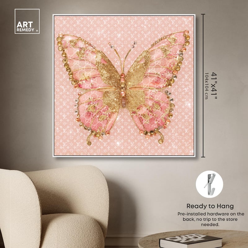 Glittering Elegant Butterfly Blush Canvas by Art Remedy