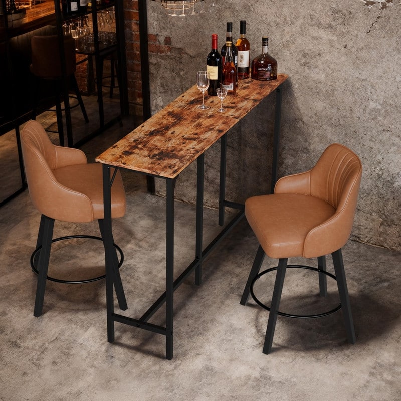 55'' Counter Height Bar Dining Table with Metal Frame Rectangular Pub Sofa Table for Kitchen ,Living Room - Brown