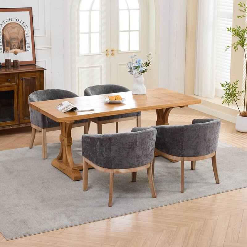 Roomfitters Upholstered Dining Chairs with Barrel Back & Wood Legs, Modern Accent Side Chairs for Kitchen and Living Room