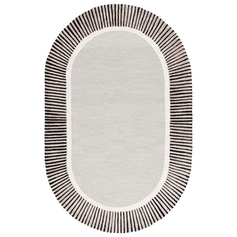 SAFAVIEH Hand-Tufted Fifth Avenue Hermien Mid-Century Modern Wool Rug - 6' x 9' Oval - Grey/Black - Oval