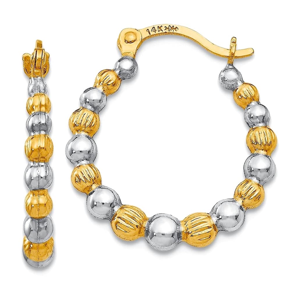 Curata 10k or 14k Yellow or White Gold Textured Beads Hoop Earrings -18x2.5mm