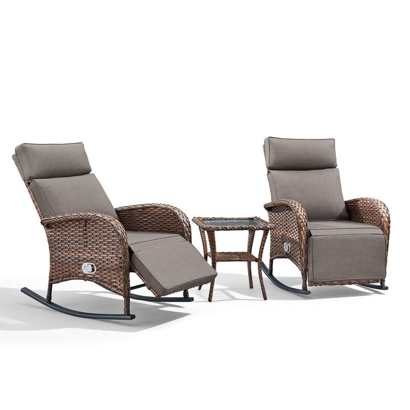 Meyreso Wicker Rocking Reclining Chaise Lounge with Adjustable Backrest & Footrest