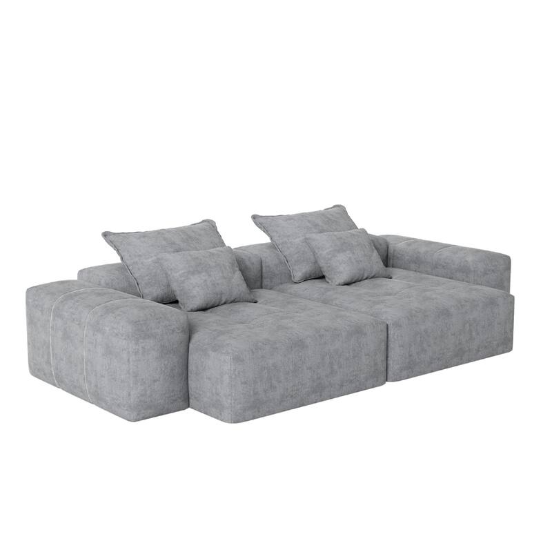Oversized Modular Sectional Sofa w/ Armrest, Chenille Soft Cushion Sofa w/ 4 Pillows, 4 PCS DIY Combination Tufted Sofa