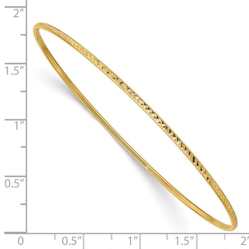 Curata 14k Yellow Gold 8" 1.5" Textured Thin Slip-on Stackable Bangle Bracelet