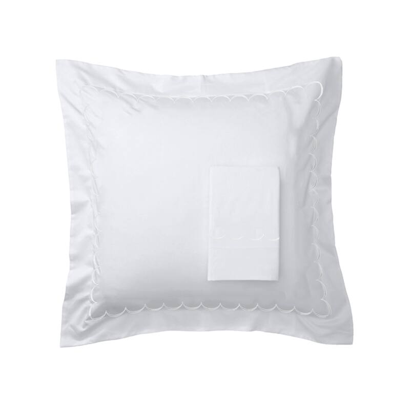 Home Sweet Home Collection 600TC Cotton Scallop Embroidery Pillowcase OR Euro Sham Set - White - Euro Sham