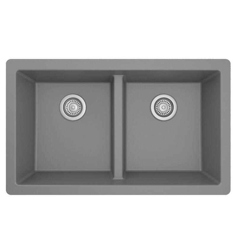 Karran 32" Undermount Double Equal Bowl Quartz Kitchen Sink Kit - 32" x 19.5" x 9"