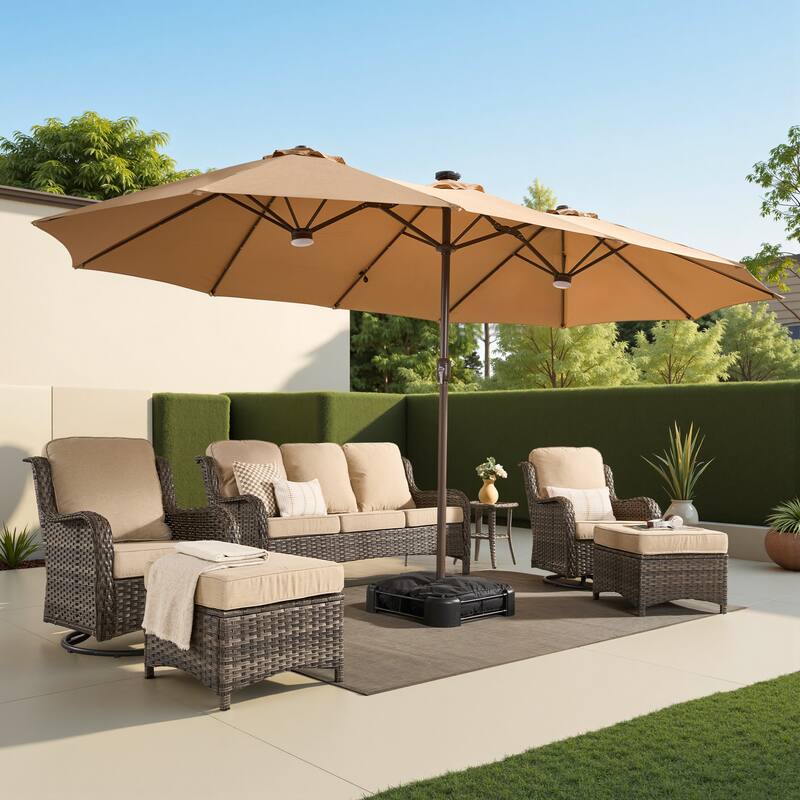 HOOOWOOO Outdoor Patio Umbrella with Solar LED Light
