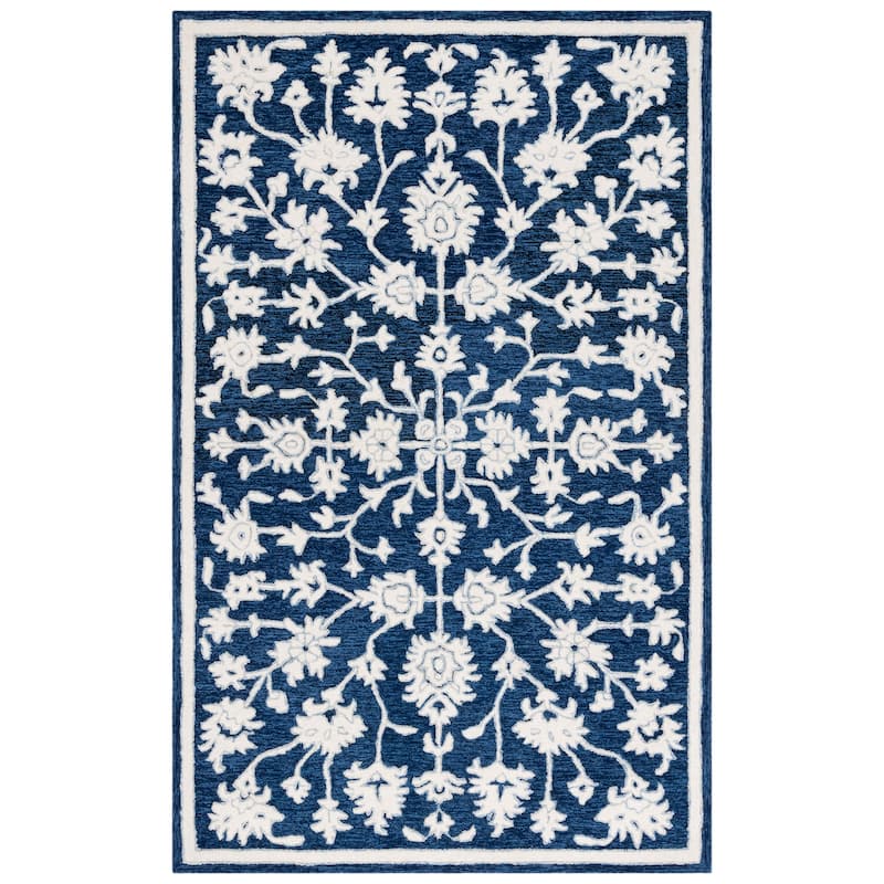 SAFAVIEH Handmade Ebony Telsa Modern & Contemporary Wool Rug - 6' Square - Navy/Ivory
