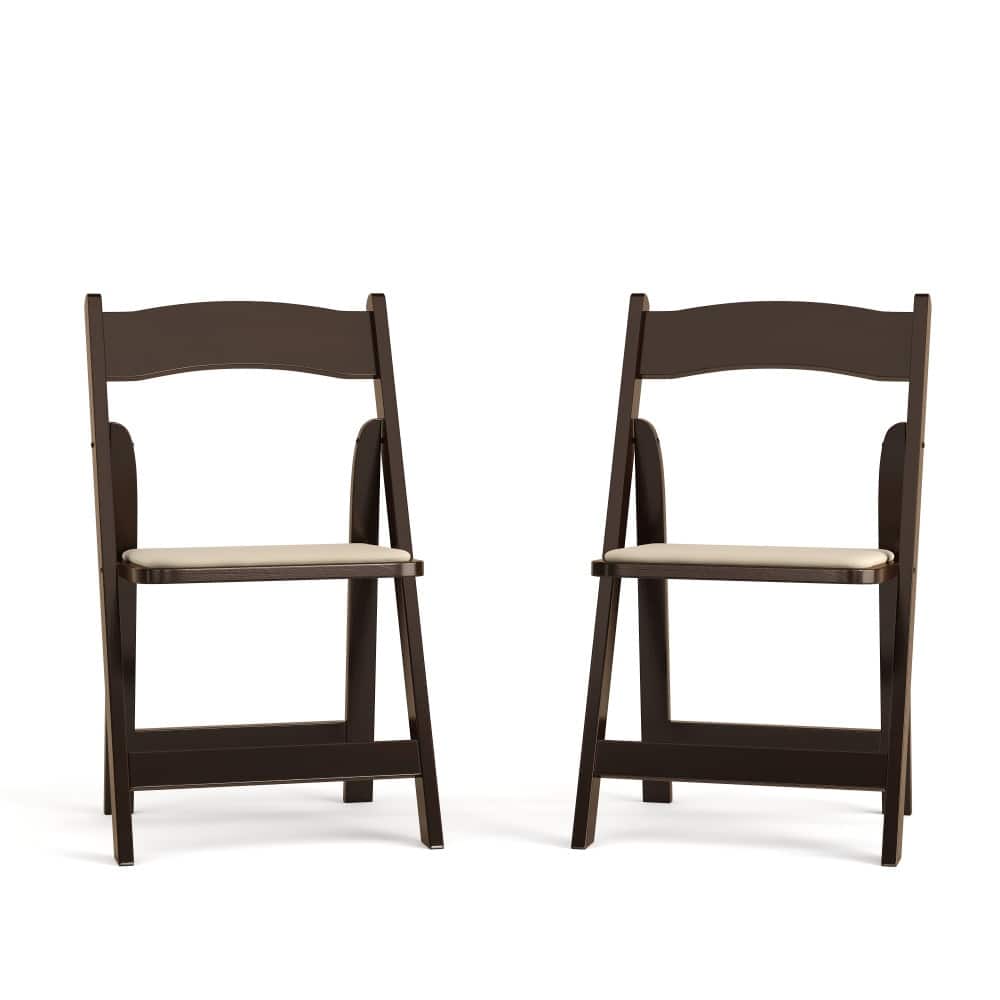 Wood Folding Chair with Vinyl Padded Seat (Set of 2)