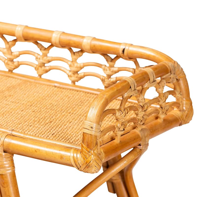 Nayana Modern Bohemian Natural Rattan 2-Tier Console Table