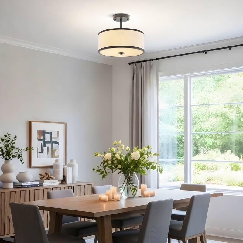 Starsky Modern 3-light Fabric Drum Semi Flush Mount