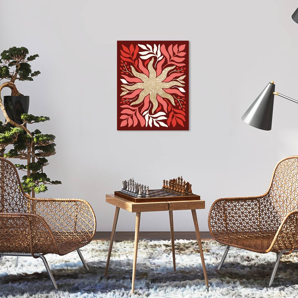 Wynwood Studio Canvas Floral and Botanical Dancing Sunstar in Glitter Red Glam Wall Art Canvas Print