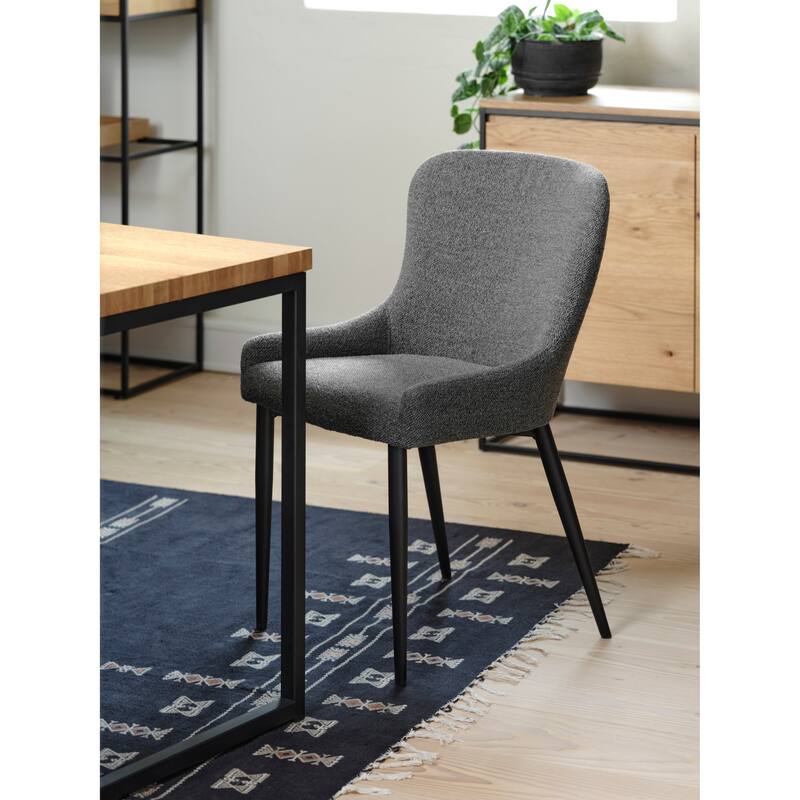 Rye Studio Boucle Dining Chairs with Black Steel Legs, Set of 2 - Deep Grey