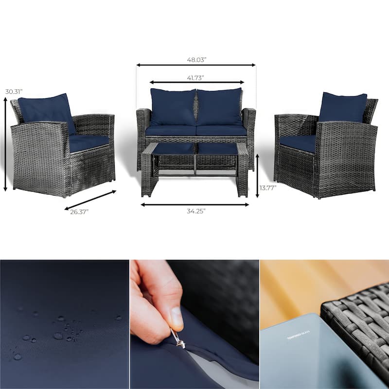 Empyrean 4 Piece Premium Patio Furniture Wicker Conversation Set