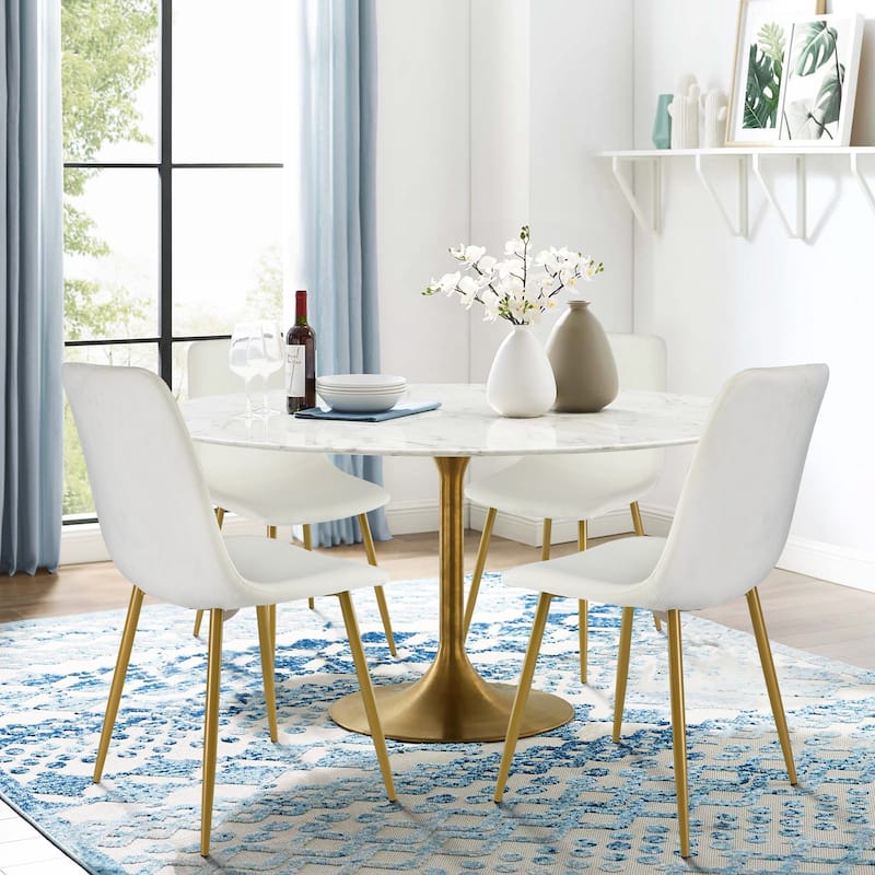 Velvet Upholstered Gold Frame Dining Chair Side Chair , Set of 4 - 34"x18"x18" - Beige