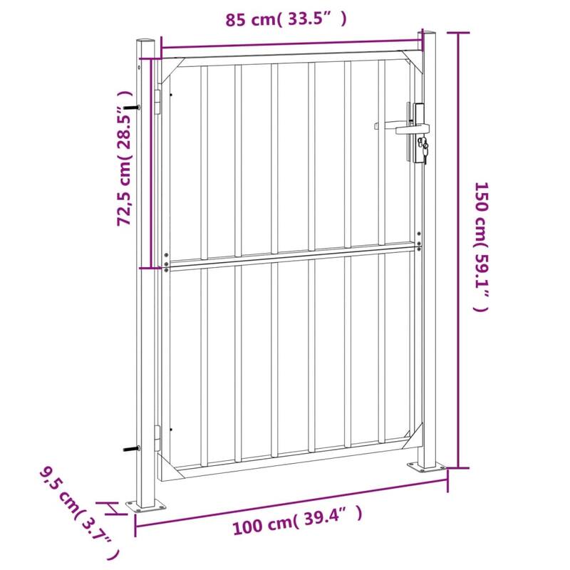 vidaXL Garden Gate Locking Fence Entrance Barrier Patio Lawn Stainless Steel