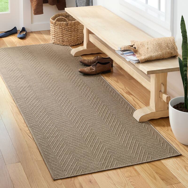 TOWN & COUNTRY BASICS Pax Herringbone Textured Solid Machine Washable Area Rug Brown - 2' 5" x 7' 10"