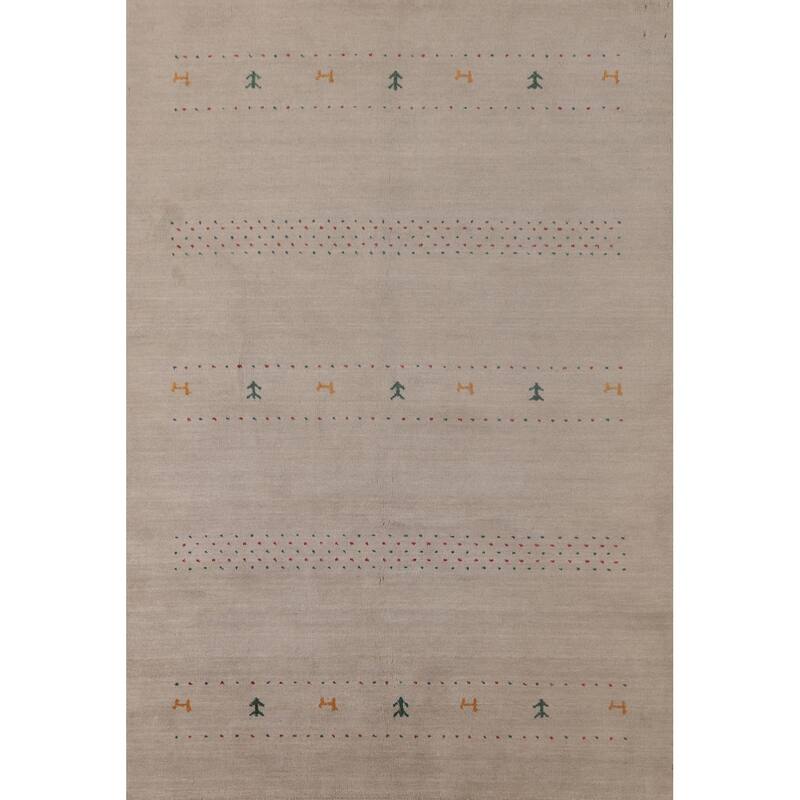 Oriental Gabbeh Area Rug Hand-Knotted Tribal Beige Wool Carpet - 5'3"x 7'6"