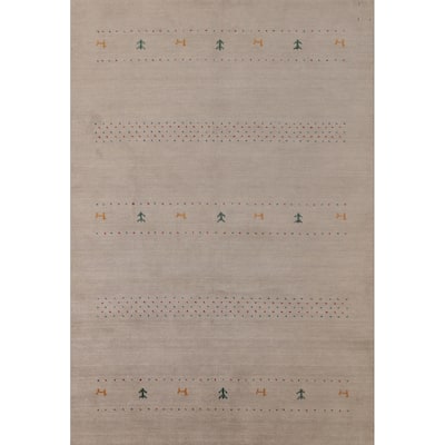 Oriental Gabbeh Area Rug Hand-Knotted Tribal Beige Wool Carpet - 5'3"x 7'6"
