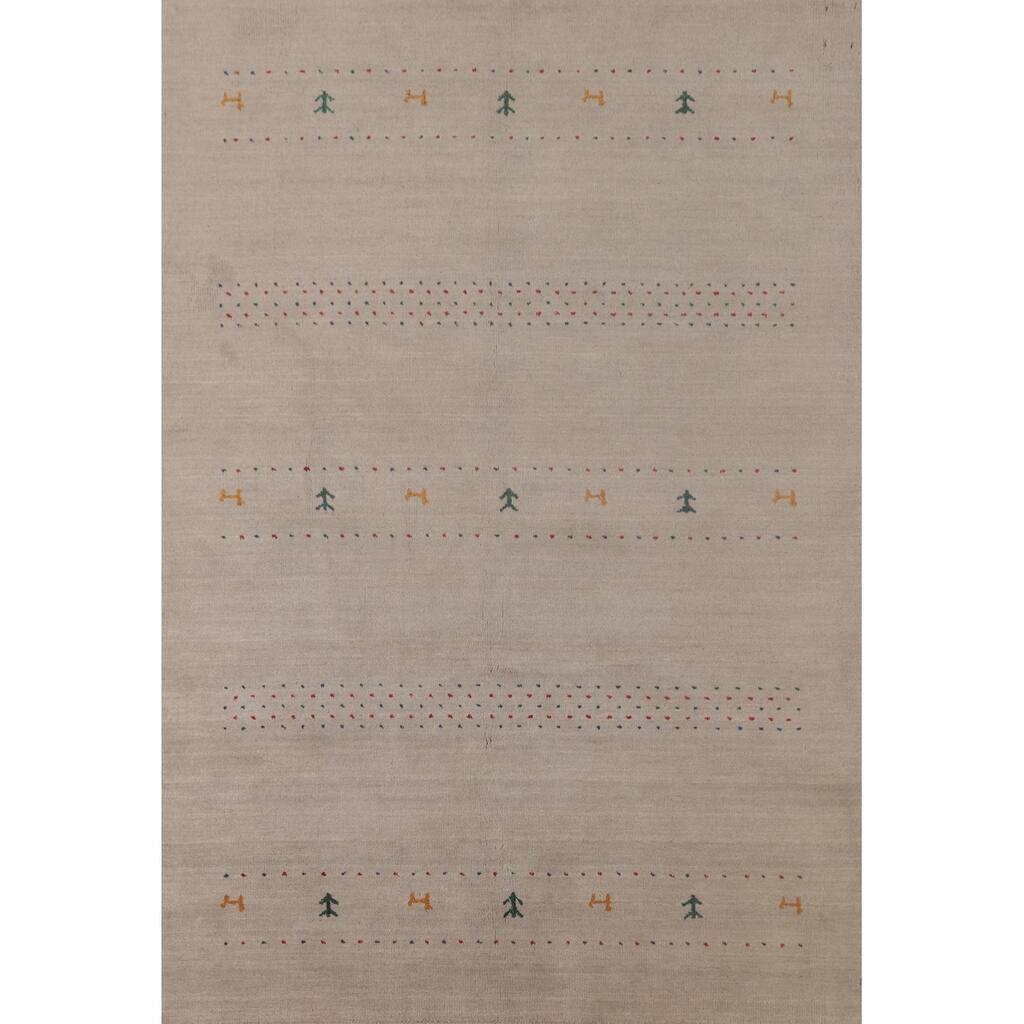 Oriental Gabbeh Area Rug Hand-Knotted Tribal Beige Wool Carpet - 5'3"x 7'6"