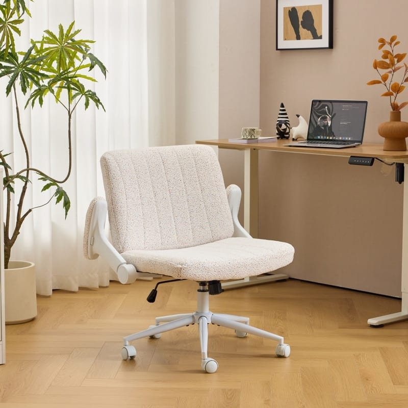 Speckled Chenille Swivel Chair With Flip-Up Arms For Cross-Legged