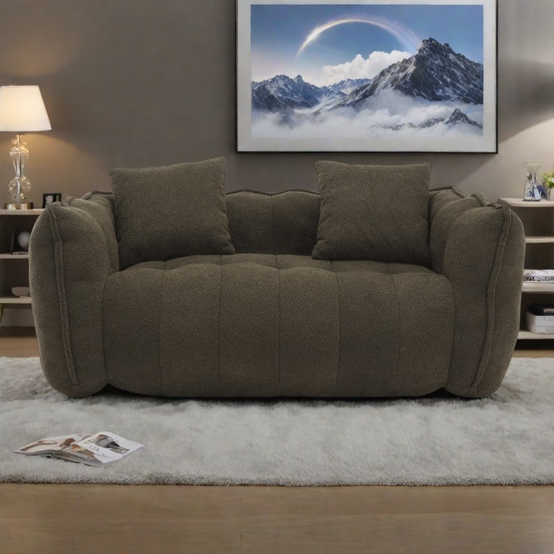 66" Chenille Square Beanbag Sofa with High-Resilience Foam Core, Armrests and Handle