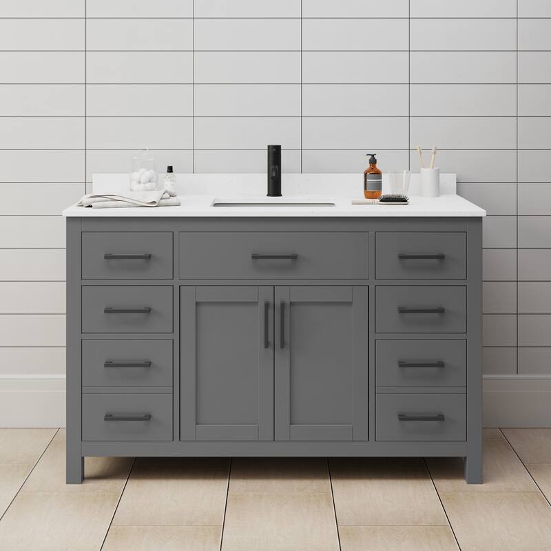 Wyndham Collection Beckett 54" Free Standing Single Basin Vanity Set - Dark Gray / White Cultured Marble Top / Matte