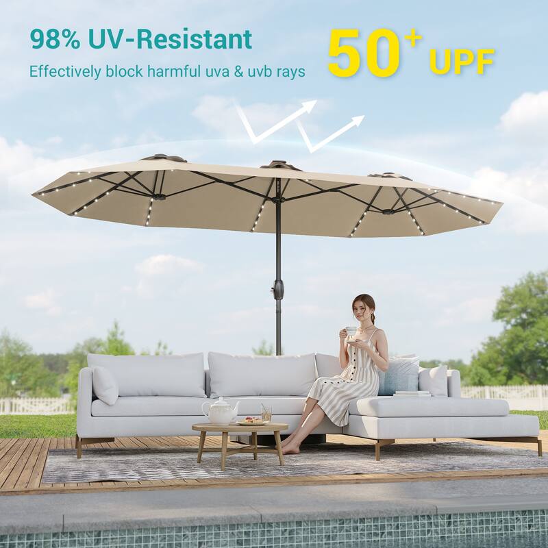 BONOSUKI 15×9FT LED Double-Sided Patio Umbrella with BASE Enhance Your Outdoor Oasis-Stylish