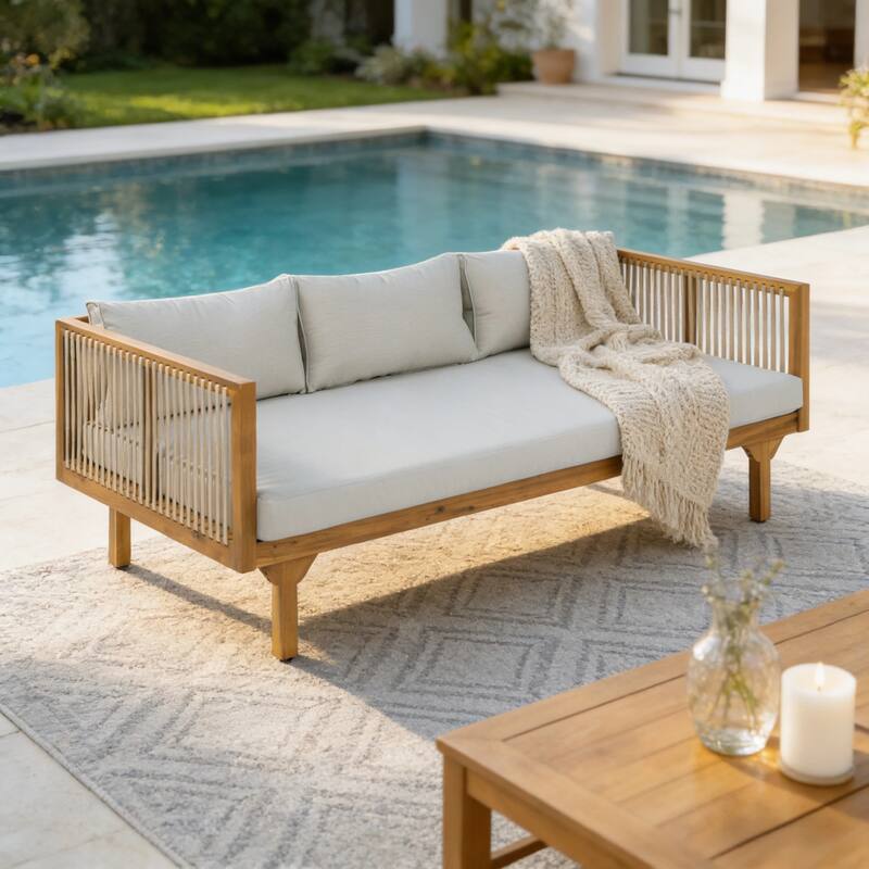 Christopher Knight Home - Acacia Wood Outdoor Patio Sofa with Rope Design