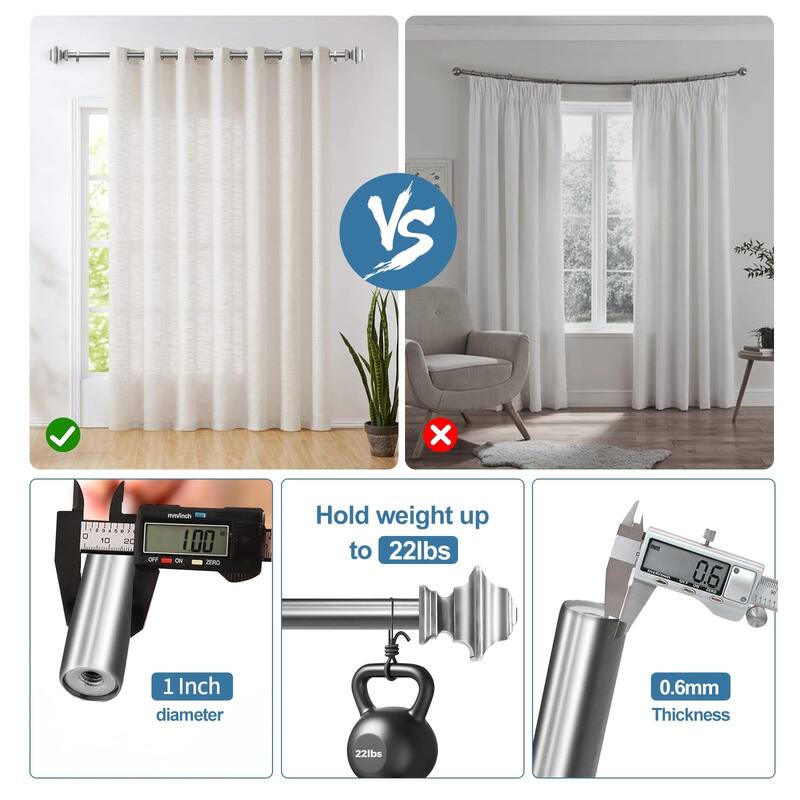 1-inch Diameter Pila Adjustable Single Drapery Curtain Rod