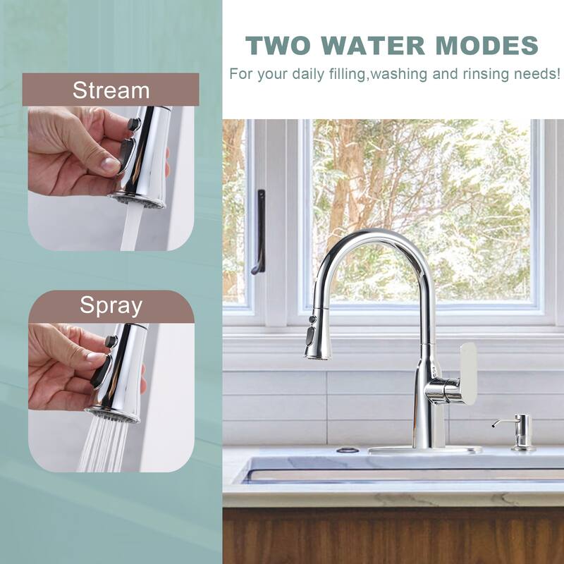 WOWOW Pull-Down Sprayer Kitchen Faucet with Soap Dispenser