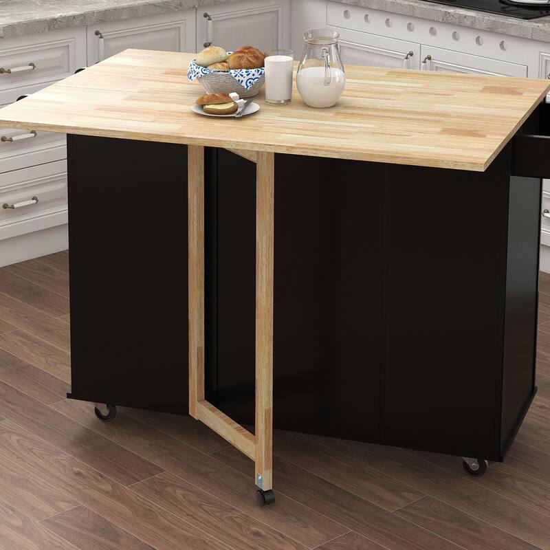 Modern 3drawer Drop Leaf Rolling Kitchen Island Cart N/A Bed Bath