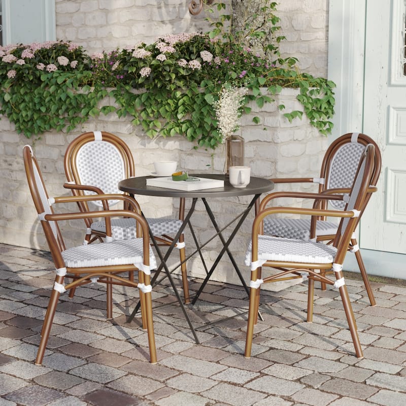 4 Pack All-Weather Commercial Paris Chairs with Arms and metal Frames
