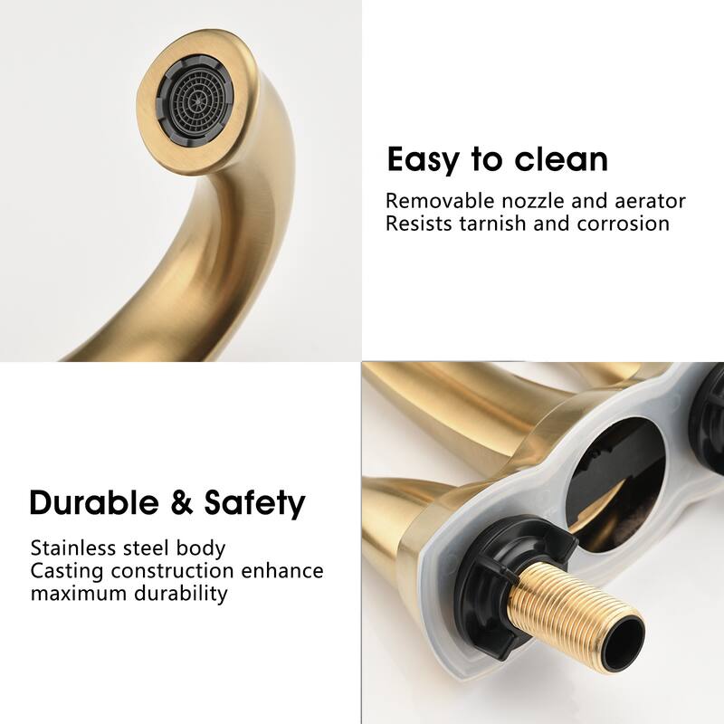 Classic 2-Handle Centerset Bathroom Faucet in Brushed Gold Finish with Pop-Up Drain - Durable Solid Brass Construction