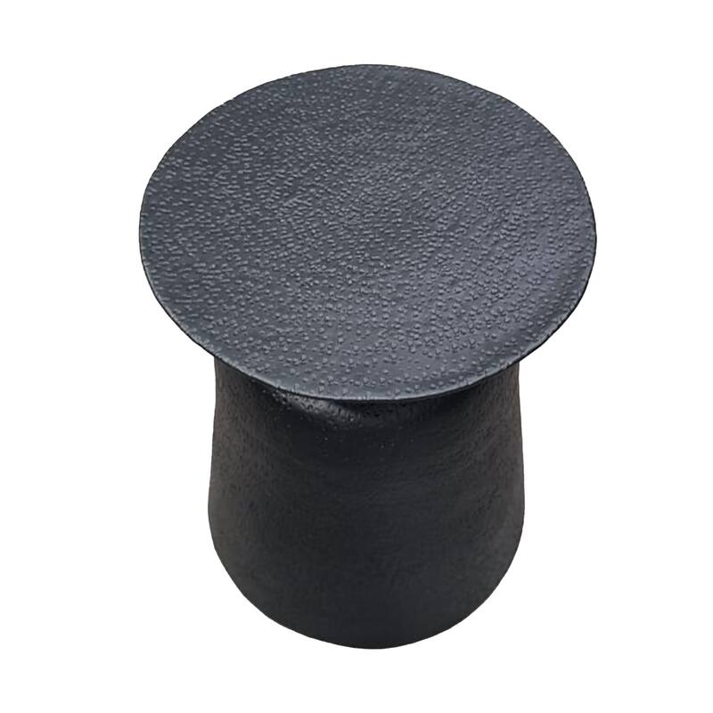 Josi 21 Inch Round Side End Table, Handcrafted Hammered Design, Drum Pedestal Aluminum Base, Matte Black