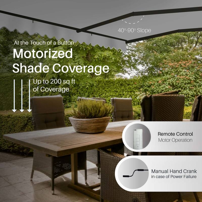 ALEKO Caribbean Motorized Retractable Patio Awning - Black Frame - Silver Gray - 20 x 10 Feet