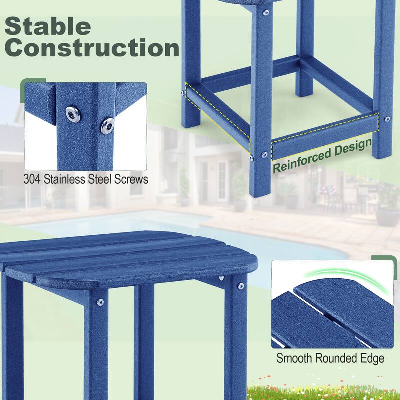 2-Pack Foldable HDPE Outdoor Patio Side End Tables with Weatherproof and UV-Resistant Build - 19" x 14.5" x 18" (L x W x H)