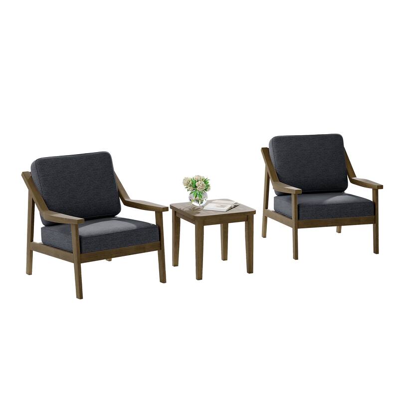 3-piece Teak Modern Cushioned Club Chairs Set Patio Bistro Set